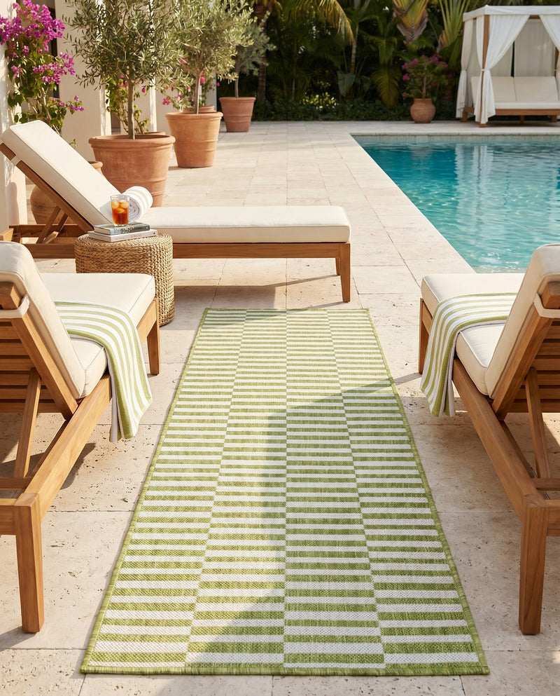 Seaside Stripes Collection Area Rug - Cabana (Green) Runner Green  lifestyle 45