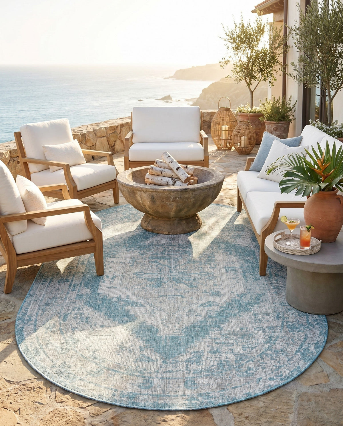 Patio Heritage Collection Area Rug -  Augusta (Aqua) Oval Aqua  lifestyle 84