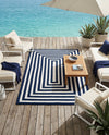 Sustainable Strands Indoor-Outdoor Oasis Collection Area Rug - Harborview Rectangle Navy Blue and White  lifestyle 28