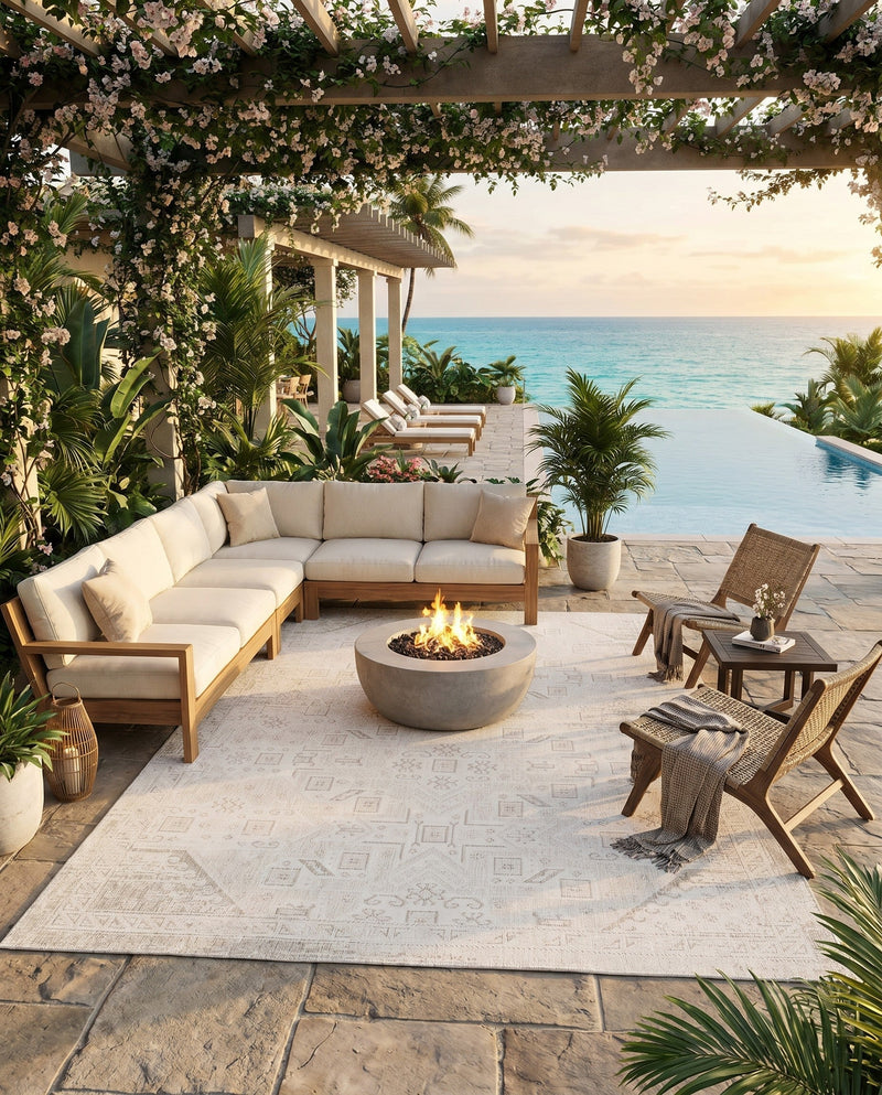 Tribal Terrace Treasures Collection Area Rug - Mayan Marina (Light Gray) Rectangle Light Gray  lifestyle 26