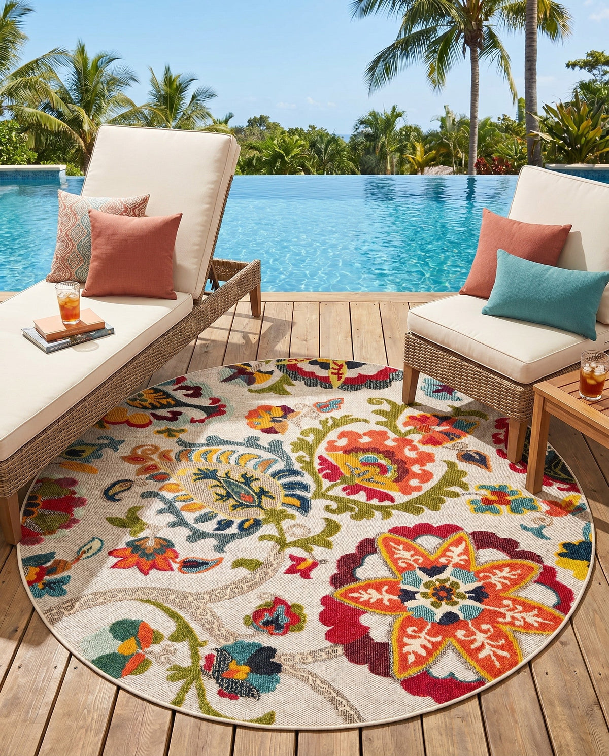 Outdoor Marrakesh Collection Area Rug - Fes Round Multi Beige  lifestyle 134