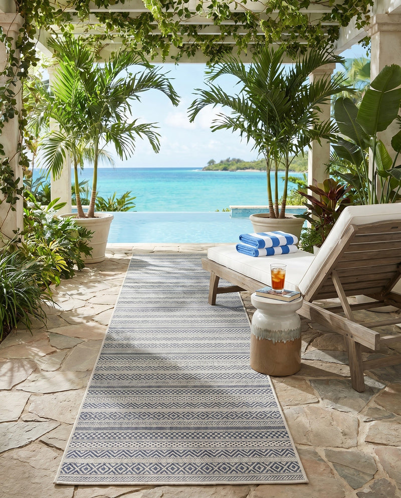 Seaside Stripes Collection Area Rug -  Boardwalk (Light Blue) Runner Light Blue  lifestyle 42