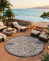 Tribal Terrace Treasures Collection Area Rug - Mayan Marina (Charcoal Gray) Round Charcoal Gray  lifestyle 53