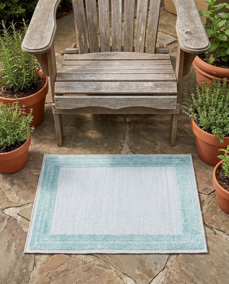 Bahama Breeze Outdoor Collection Area Rug -  Abaco Rectangle Gray Teal  lifestyle 67