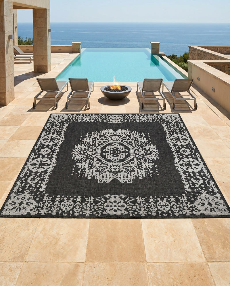 Patio Heritage Collection Area Rug - Savannah (Charcoal Gray) Square Charcoal Gray  lifestyle 66