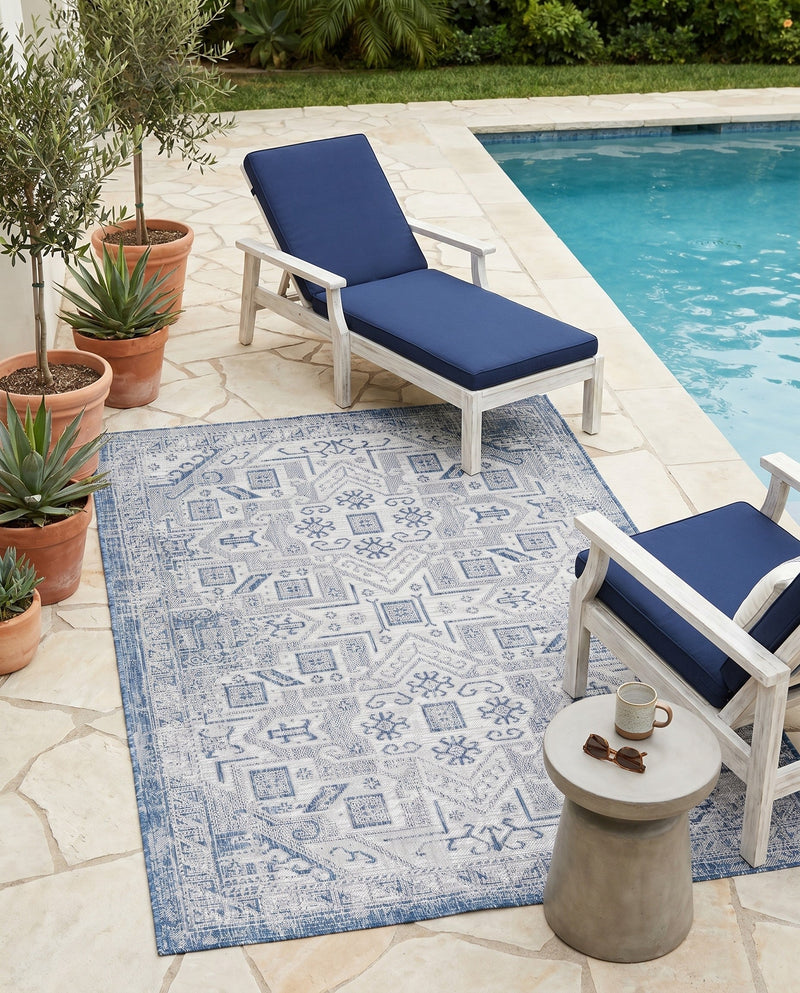 Tribal Terrace Treasures Collection Area Rug - Mayan Marina (Blue) Rectangle Blue  lifestyle 37