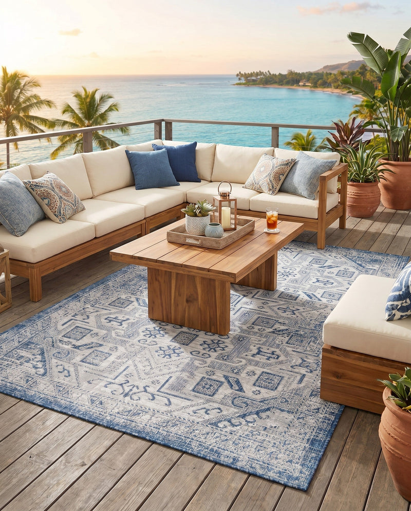 Tribal Terrace Treasures Collection Area Rug - Mayan Marina (Blue) Rectangle Blue  lifestyle 38