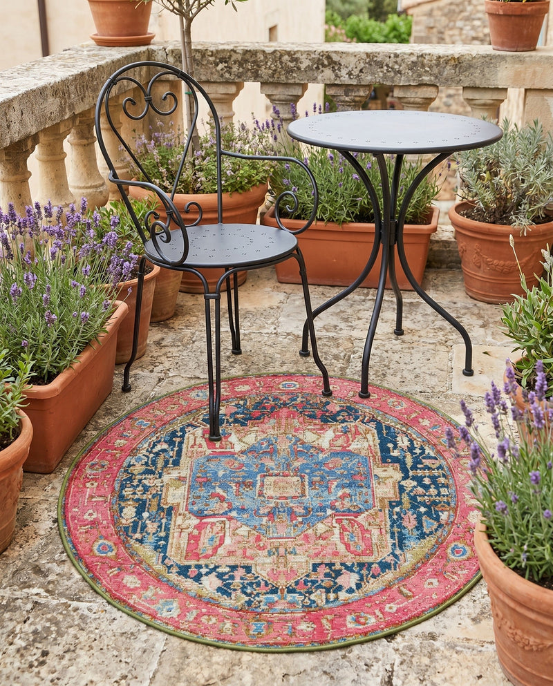 Patio Heritage Collection Area Rug -  Sanctuary Round Multi  lifestyle 40