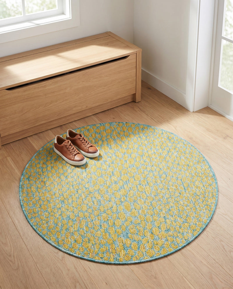 Urban Oasis Rugs Collection Area Rug -  Terrace (Yellow and Aqua) Round Yellow and Aqua  lifestyle 52