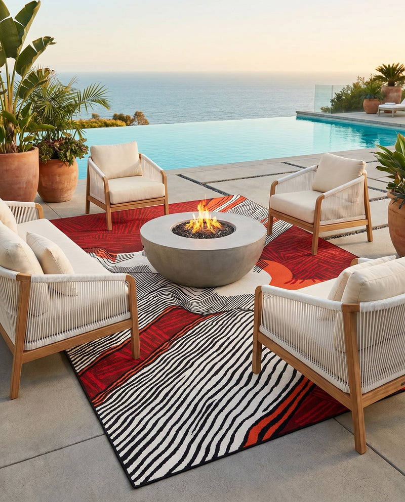 Urban Terrace Collection Area Rug -  Porch Rectangle Red and Black  lifestyle 7