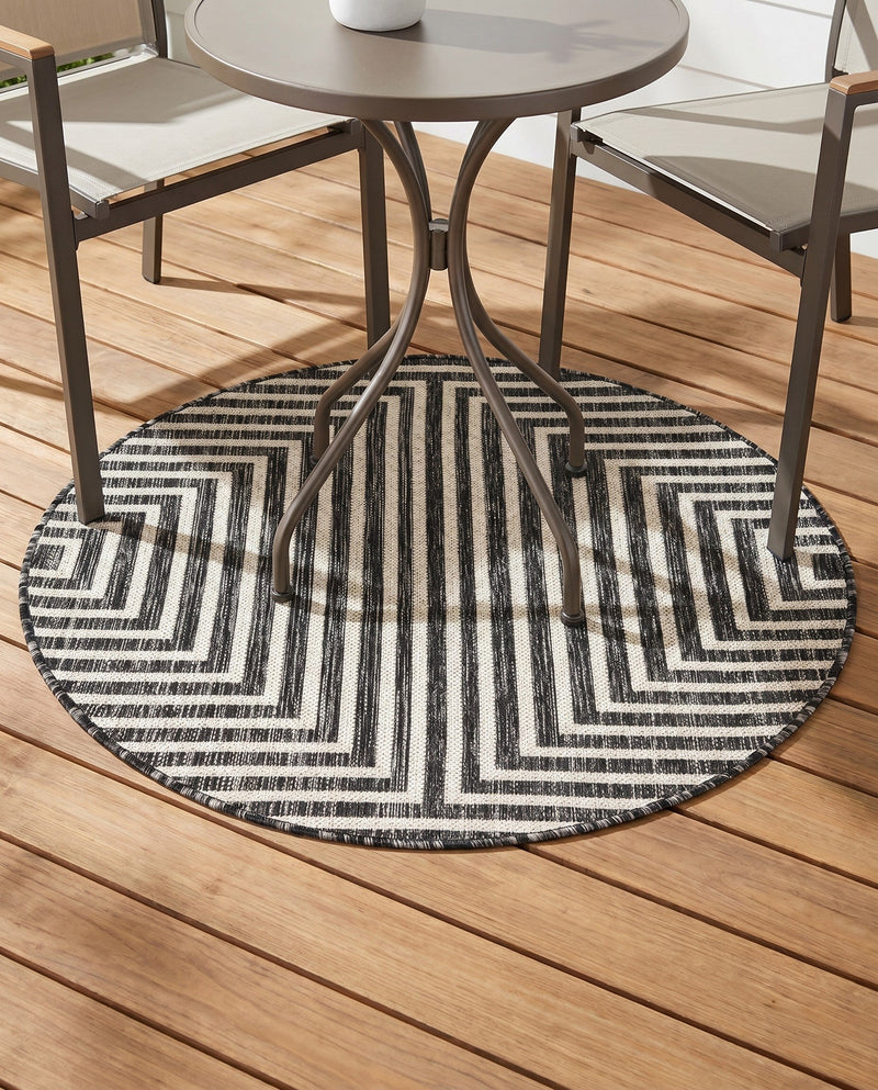 Urban Terrace Collection Area Rug -  Astoria (Black and White) Round Black and White  lifestyle 45