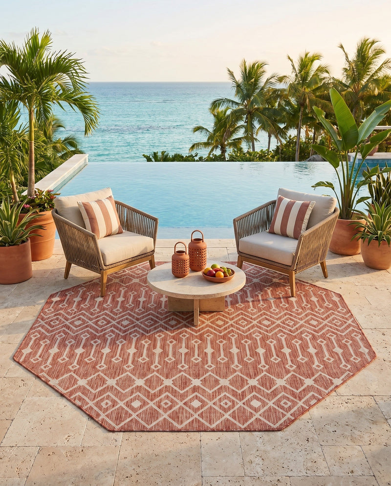 Savannah Pergola Collection Area Rug -  Pergola (Rust Red) Octagon Rust Red  lifestyle 78