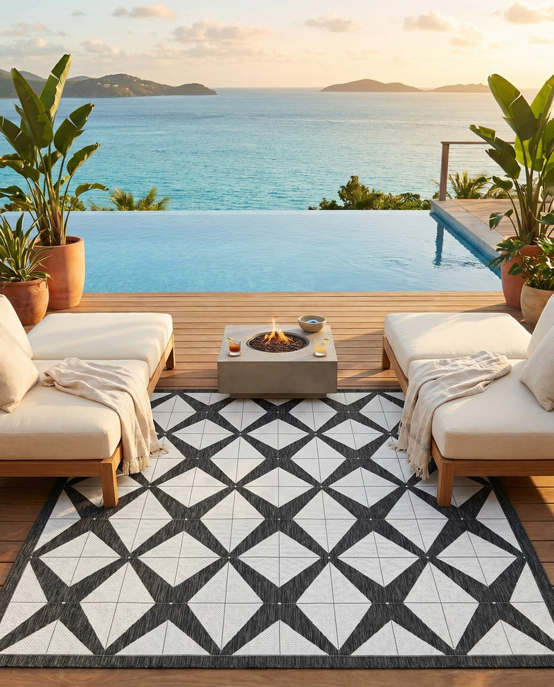 Urban Terrace Collection Area Rug -  Hudson Square Black and White  lifestyle 45