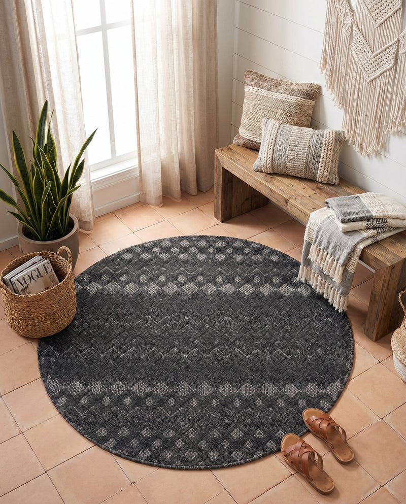 Garden Lattice Charm Collection Area Rug -  Pergola (Charcoal) Round Charcoal  lifestyle 60