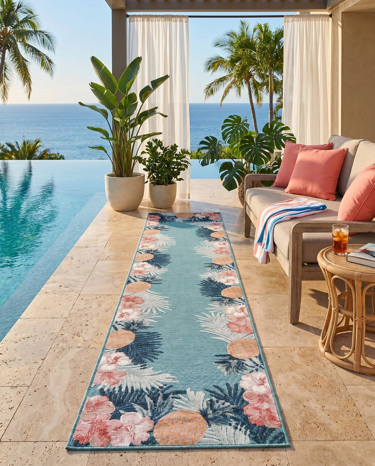 Seaside Blooms Collection Area Rug - Haven Runner Blue  lifestyle 139