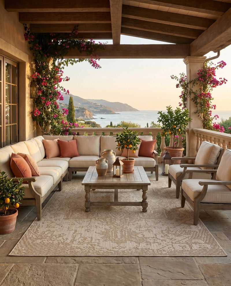 Patio Heritage Collection Area Rug - Santorini Rectangle Khaki  lifestyle 15