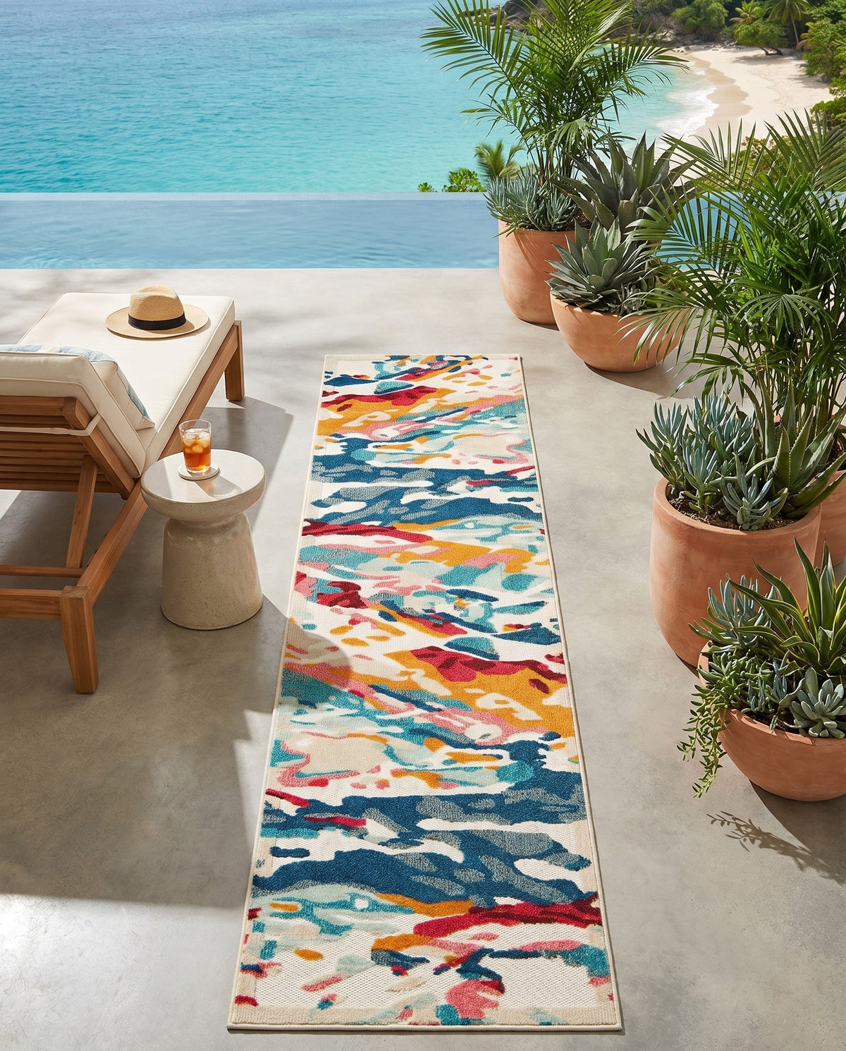 Outdoor Marrakesh Collection Area Rug -  Meknes Runner Multi  lifestyle 82
