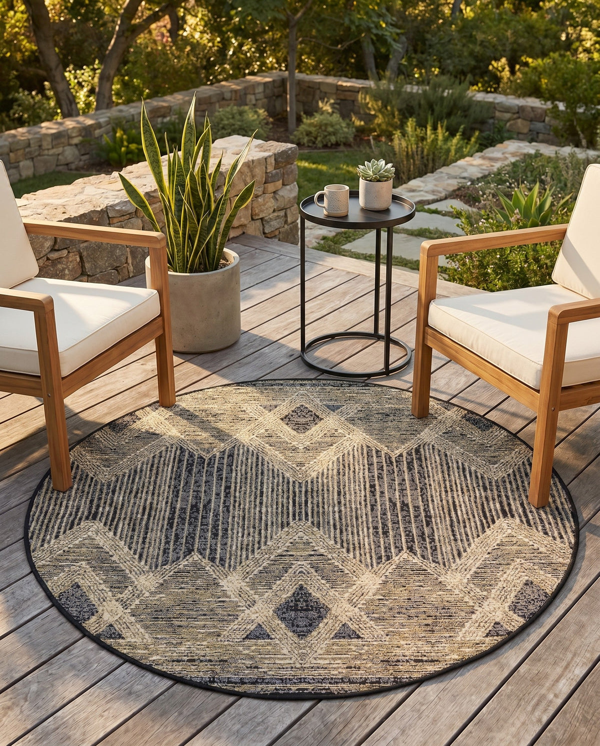 Urban Terrace Collection Area Rug -  Loft Round Charcoal  lifestyle 93