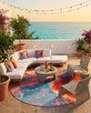 Urban Terrace Collection Area Rug -  Patio Round Gray and Pink  lifestyle 17