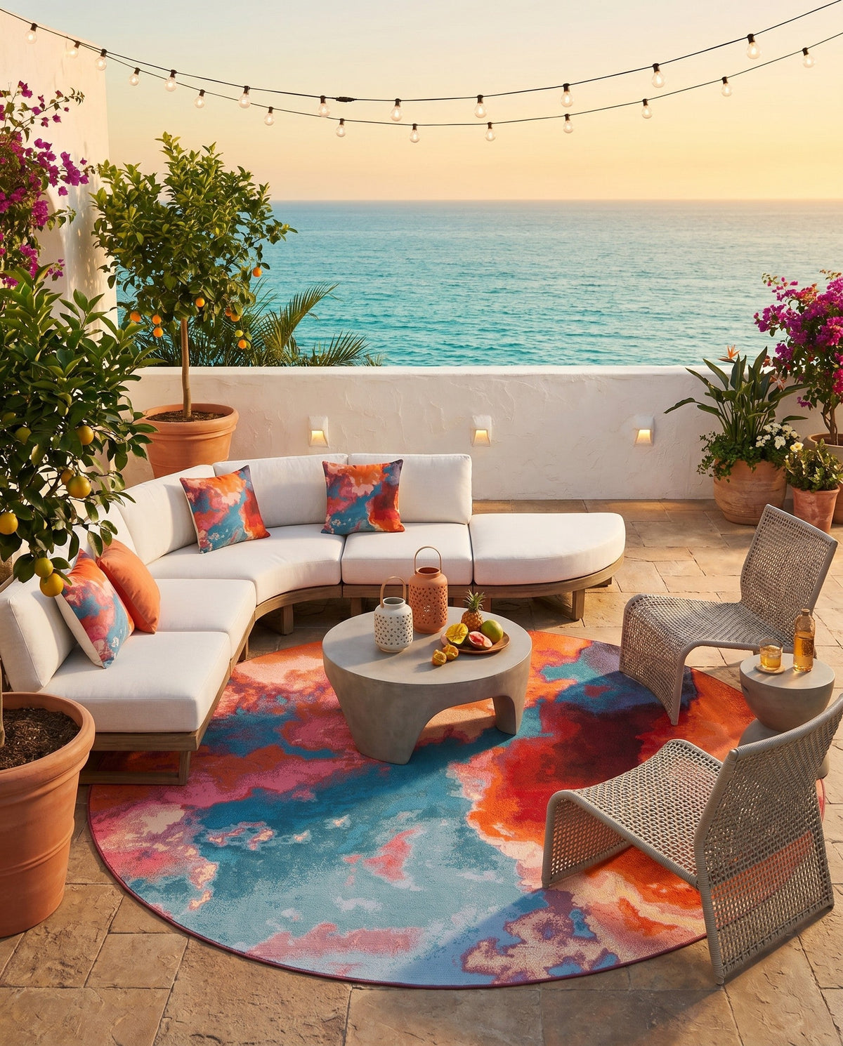 Urban Terrace Collection Area Rug -  Patio Round Gray and Pink  lifestyle 17