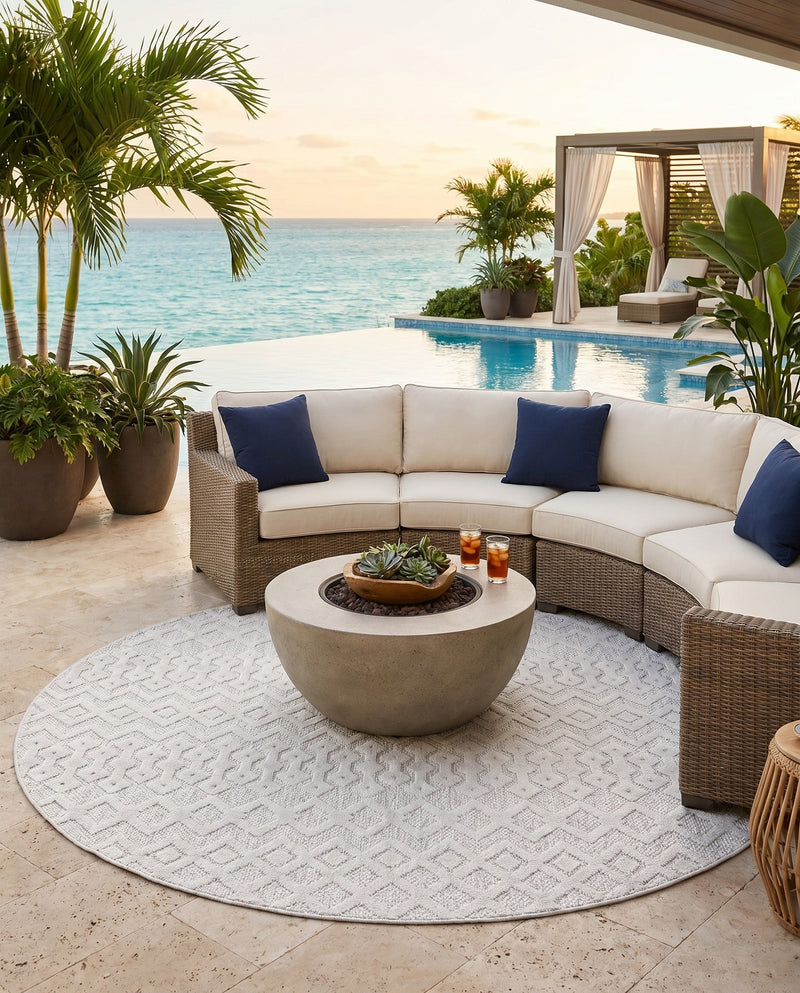 Garden Lattice Charm Collection Area Rug -  Pergola (Grey) Round Grey  lifestyle 50