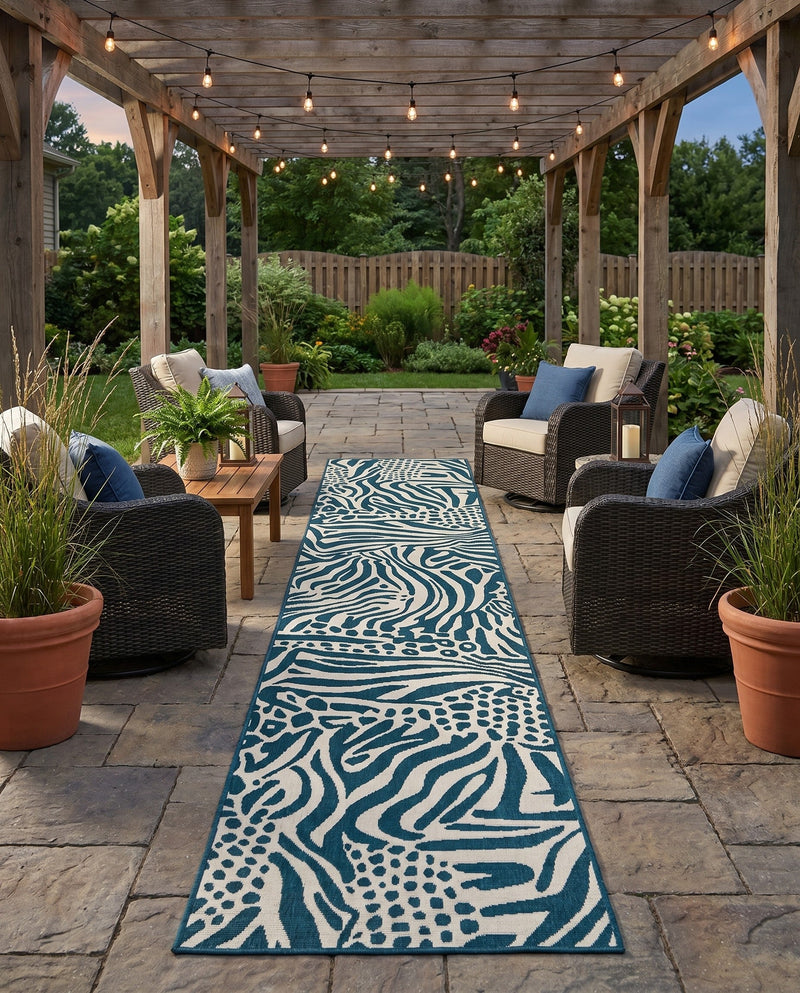 Savannah Escape Collection Area Rug -  Masai Runner Navy Blue and Ivory  lifestyle 70