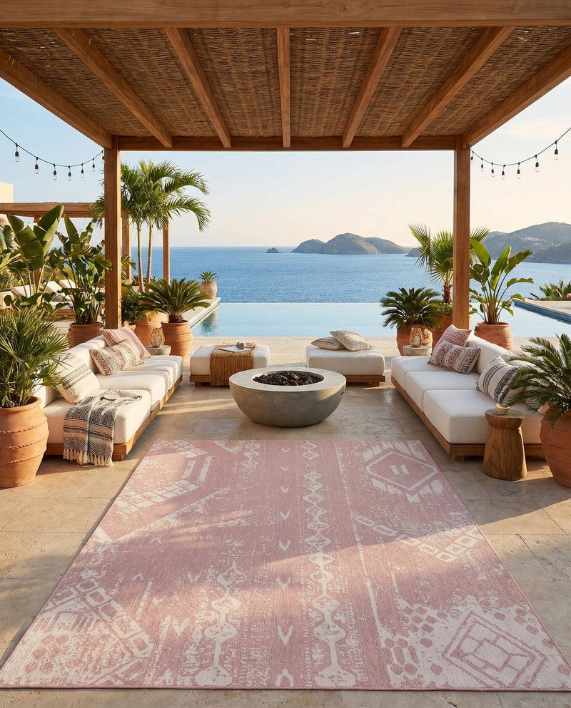 Desert Nomad Terrace Collection Area Rug - Sahara (Pink) Rectangle Pink  lifestyle 17