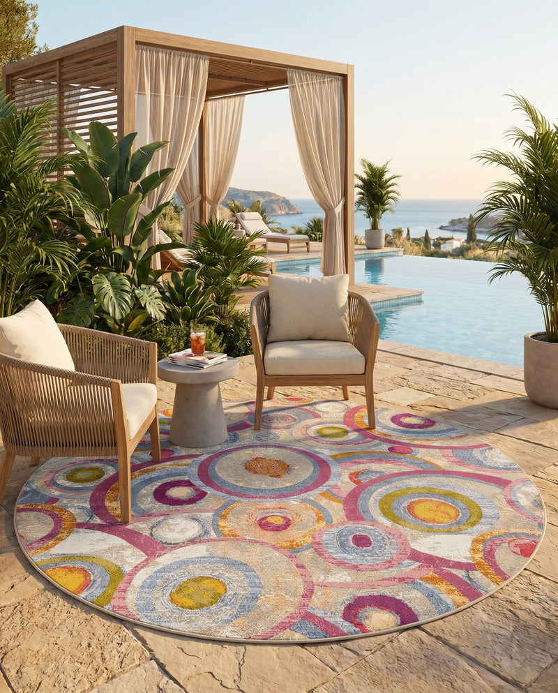 Urban Terrace Collection Area Rug -  Plaza Round Multi  lifestyle 73