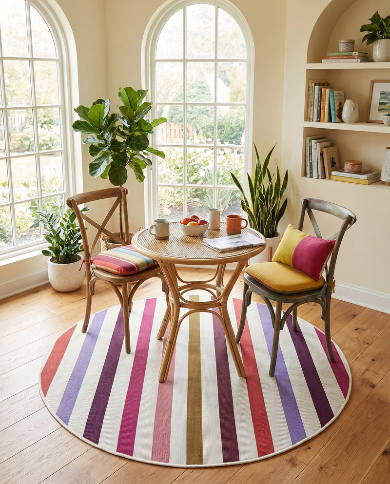 Seaside Stripes Collection Area Rug - Azul Round White  lifestyle 78