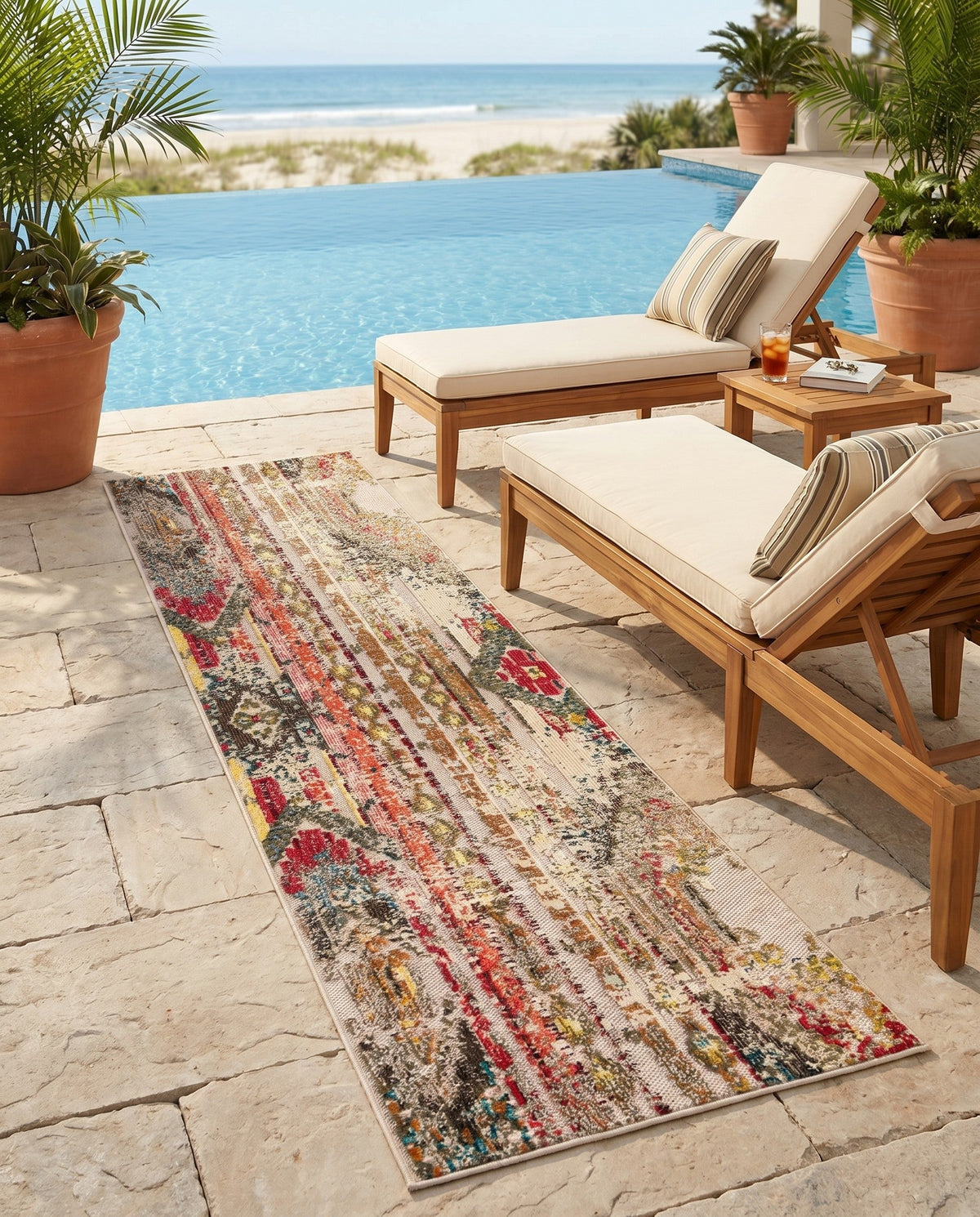 Outdoor Marrakesh Collection Area Rug -  Agadir Runner Multi Beige  lifestyle 138