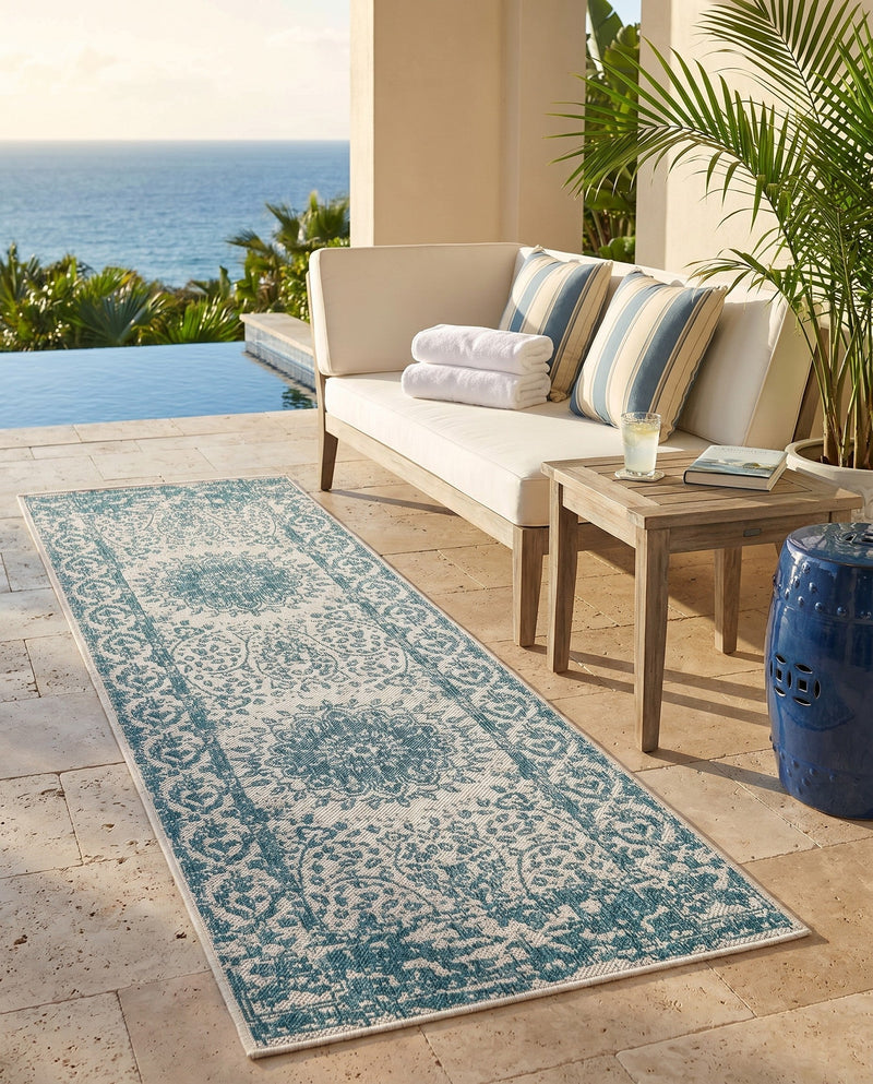 Patio Heritage Collection Area Rug -  Lafayette (Aqua) Runner Aqua  lifestyle 65
