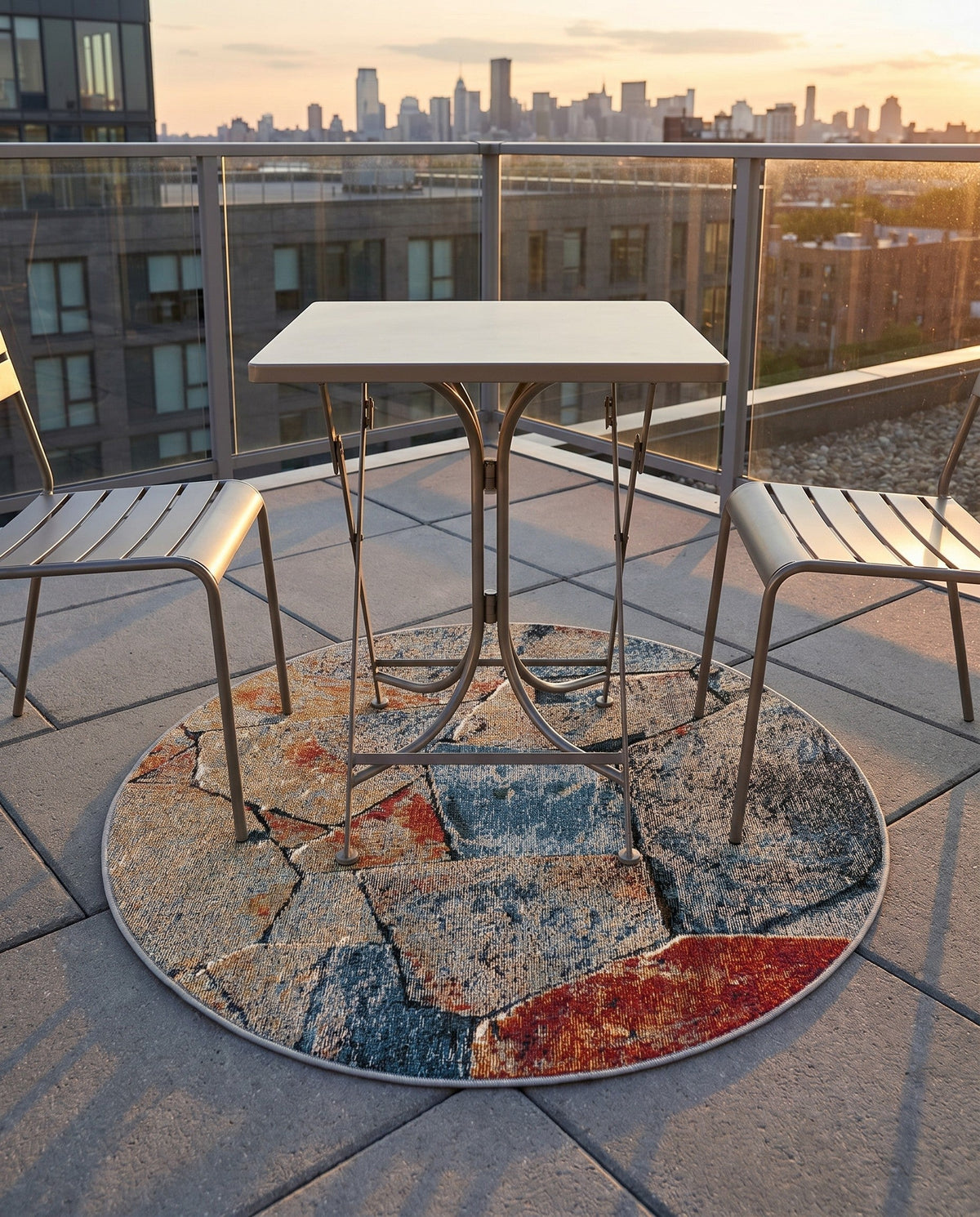Urban Terrace Collection Area Rug -  Boulevard Round Multi  lifestyle 88