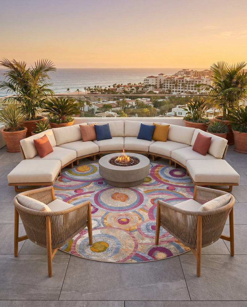 Urban Terrace Collection Area Rug -  Plaza Round Multi  lifestyle 74