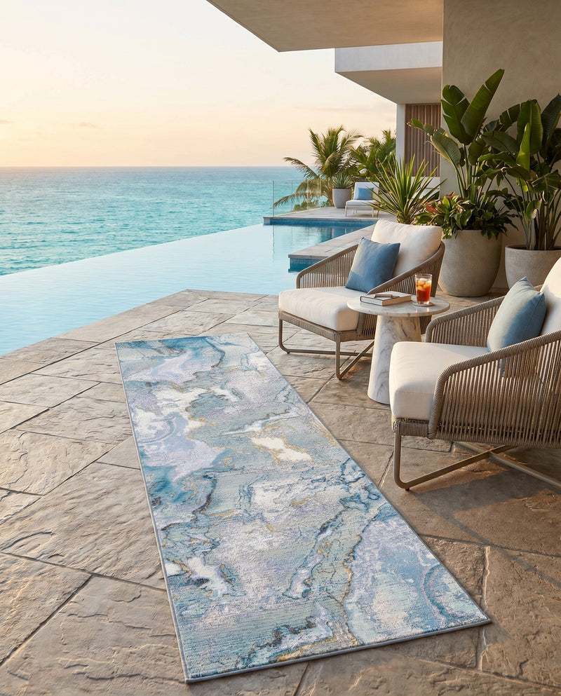 Urban Terrace Collection Area Rug -  Vertex Runner Blue and Ivory  lifestyle 61