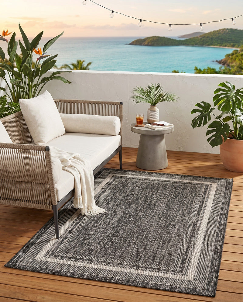 Terrace Fringe Collection Area Rug - Veranda (Black) Rectangle Black  lifestyle 36
