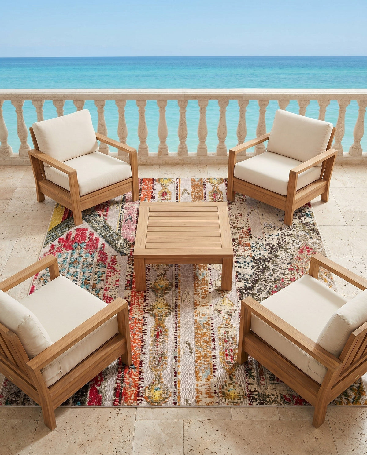 Outdoor Marrakesh Collection Area Rug -  Agadir Square Multi Beige  lifestyle 156