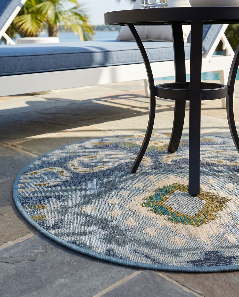 Urban Terrace Collection Area Rug -  Vista Round Blue  lifestyle 38