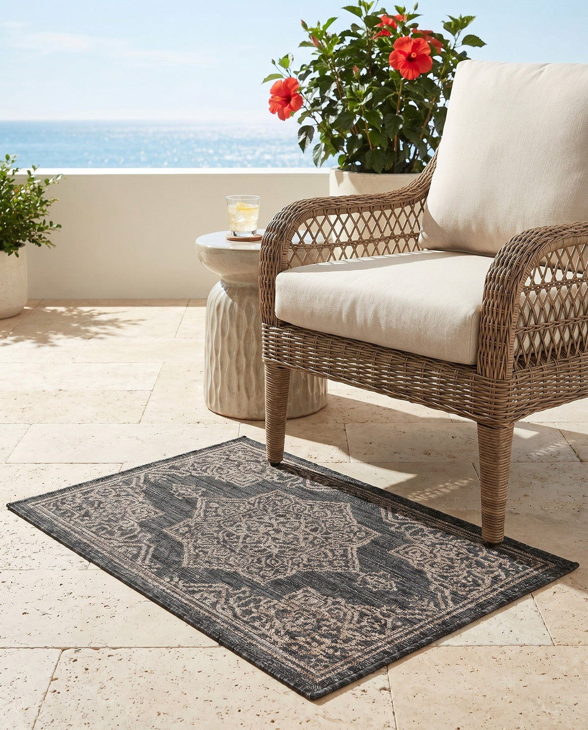 Patio Heritage Collection Area Rug -  Charleston (Charcoal Gray) Rectangle Charcoal Gray  lifestyle 21