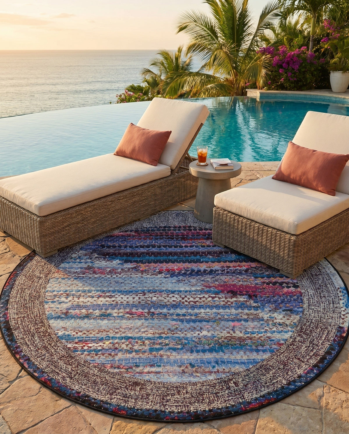 Urban Terrace Collection Area Rug -  Oasis Round Multi  lifestyle 83