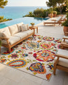 Outdoor Marrakesh Collection Area Rug - Fes Rectangle Multi Beige  lifestyle 12