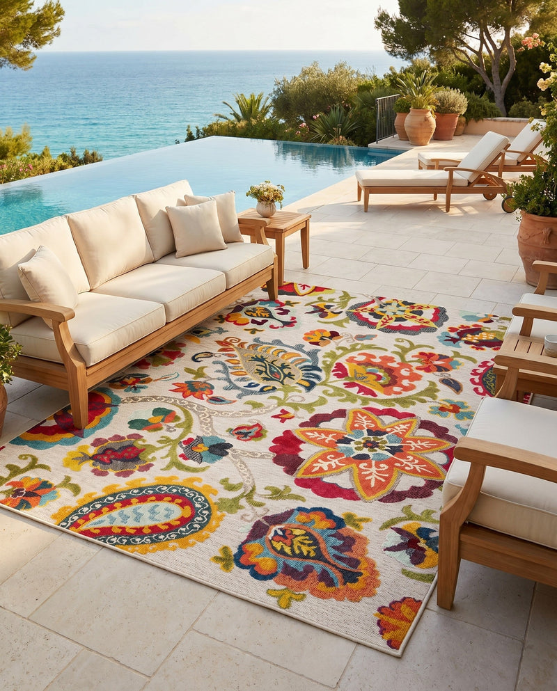 Outdoor Marrakesh Collection Area Rug - Fes Rectangle Multi Beige  lifestyle 12