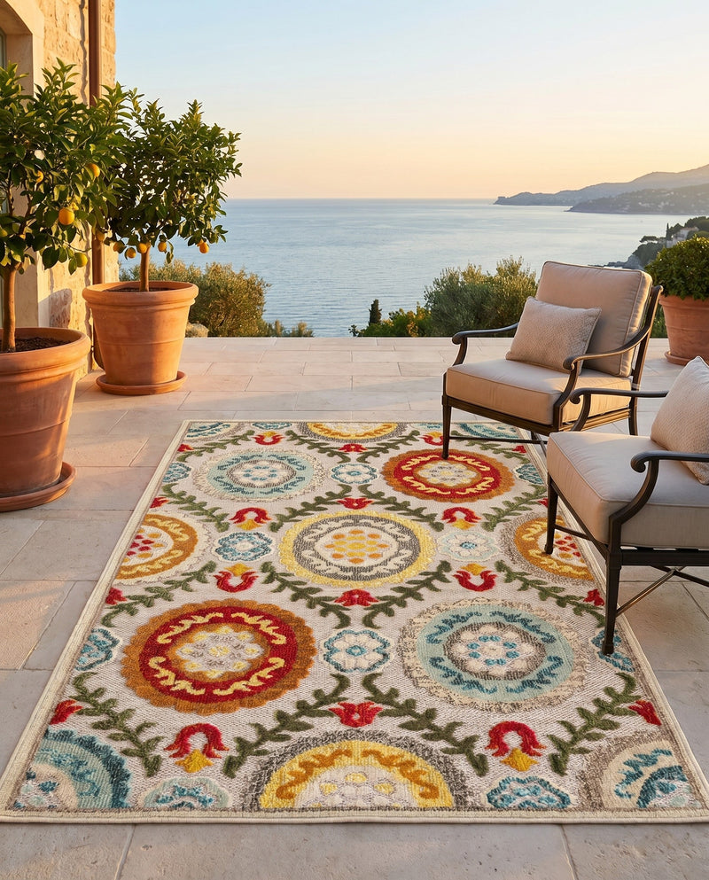 Outdoor Marrakesh Collection Area Rug -  Asilah Rectangle Ivory Beige  lifestyle 52