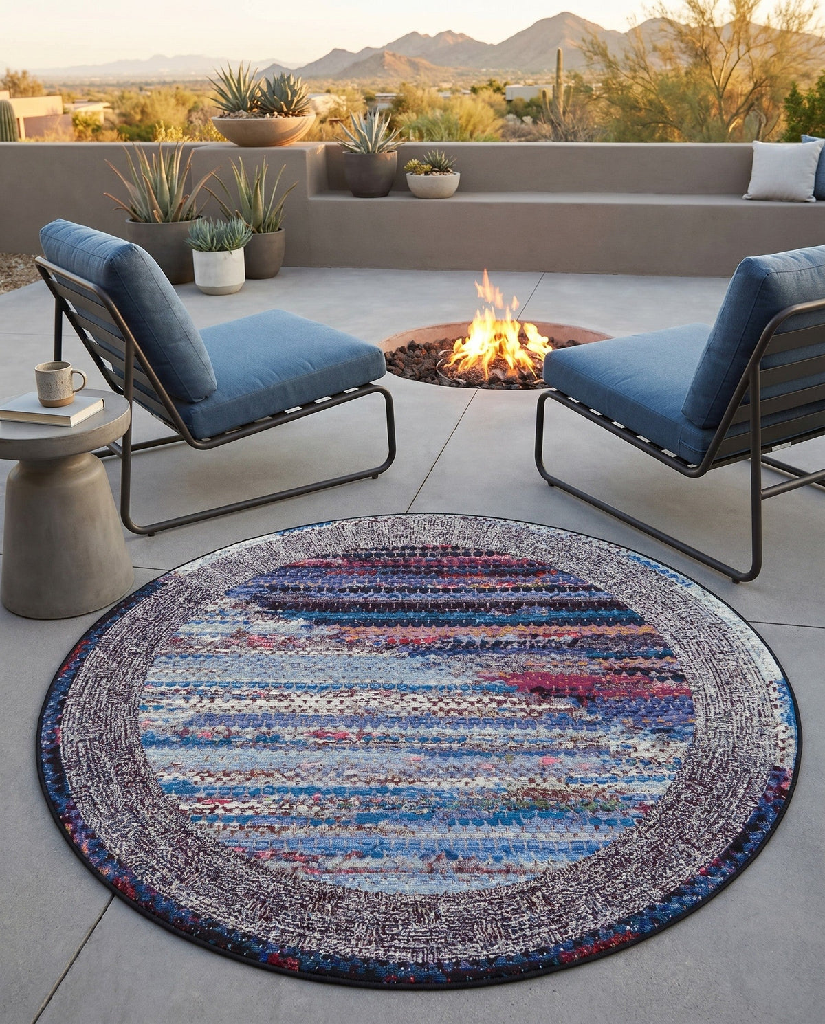 Urban Terrace Collection Area Rug -  Oasis Round Multi  lifestyle 84