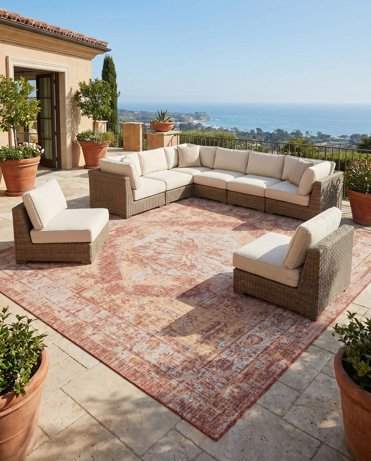 Patio Heritage Collection Area Rug -  Augusta (Rust Red) Square Rust Red  lifestyle 105
