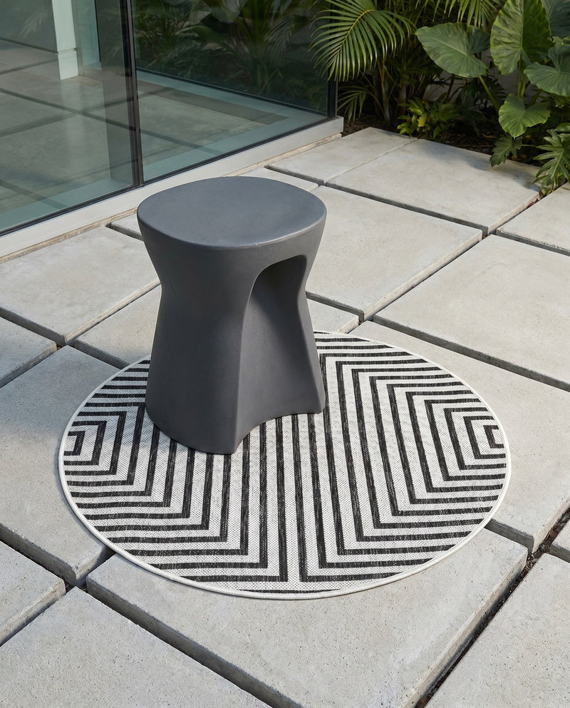 Urban Terrace Collection Area Rug -  Astoria (White and Black) Round White and Black  lifestyle 38
