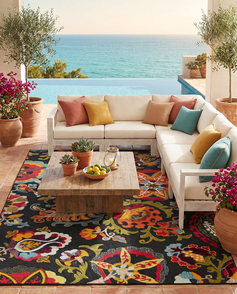 Outdoor Marrakesh Collection Area Rug - Fes Rectangle Multi Black  lifestyle 59