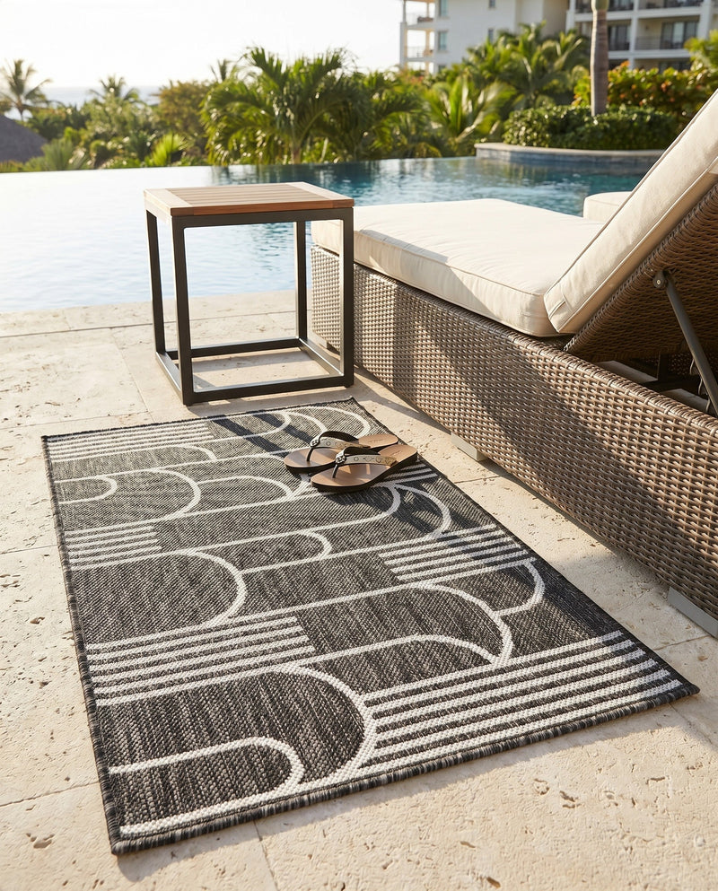 Urban Terrace Collection Area Rug -  Greenwich Rectangle Black and White  lifestyle 34