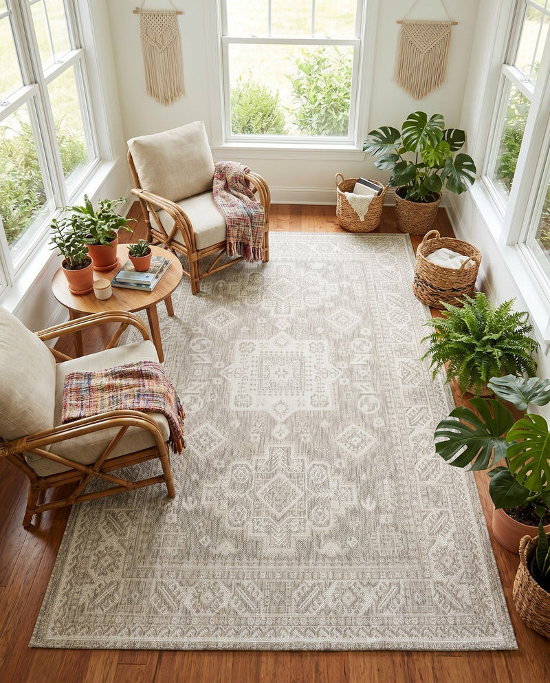Tribal Terrace Treasures Collection Area Rug -  Incan Isle (Light Gray) Rectangle Light Gray  lifestyle 16