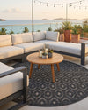 Garden Lattice Charm Collection Area Rug - Arbor (Charcoal) Round Charcoal  lifestyle 43