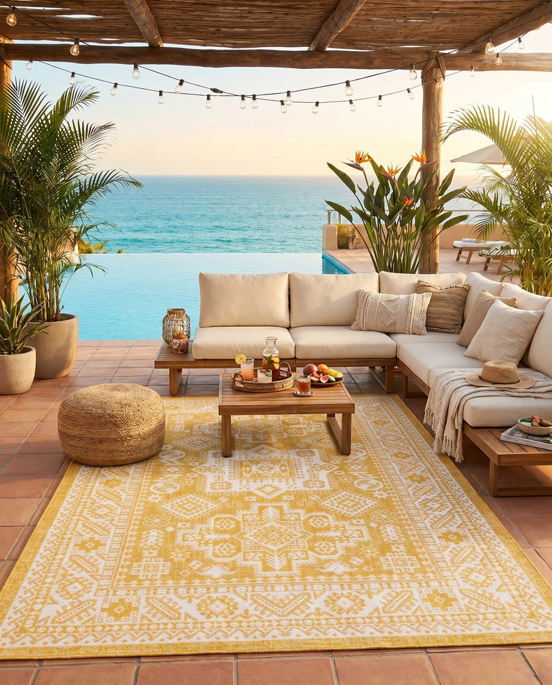 Tribal Terrace Treasures Collection Area Rug -  Incan Isle (Yellow) Rectangle Yellow  lifestyle 24